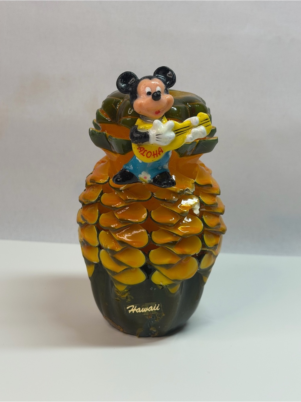 RARE Vintage Hawaii Mickey Mouse ALOHA Pineapple Wax Candle Disney? 1960s Tiki